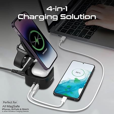 Promate Foldable 4-in-1 GaNFast 65W Magsafe Compatible Charging Station