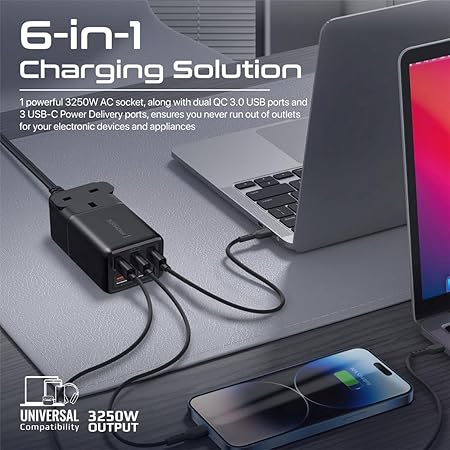 Promate Power Strip, 6-in-1 Multi-Port.