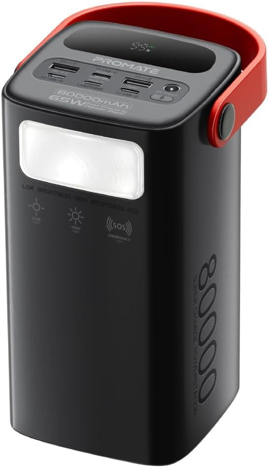 Promate iPhone 15 Power Bank, 80000mAh High-Capacity Battery Charger.